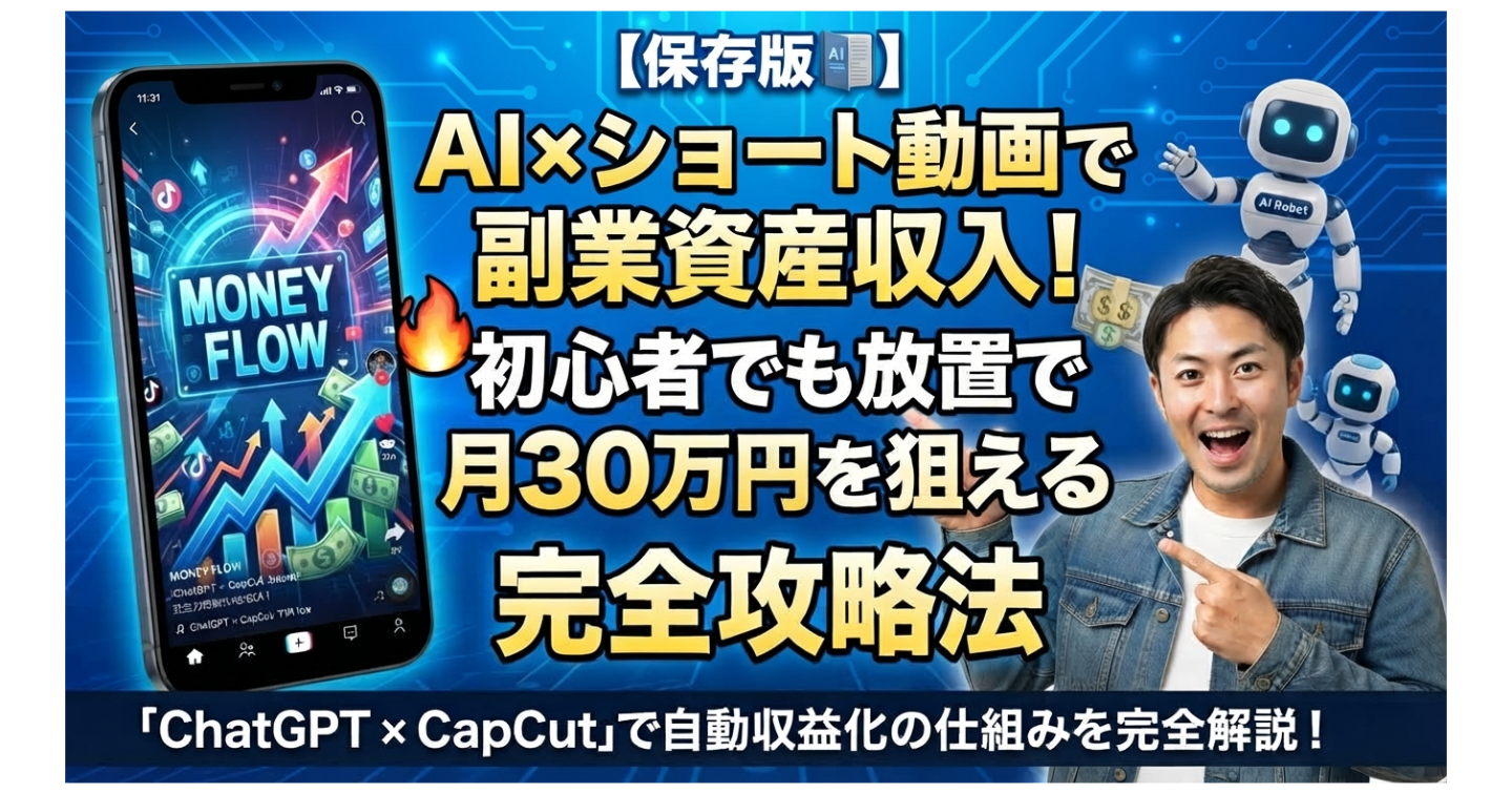 【保存版📘】🎥AI×ショート動画で副業資産収入！初心者でも放置で月30万円を狙える完全攻略法