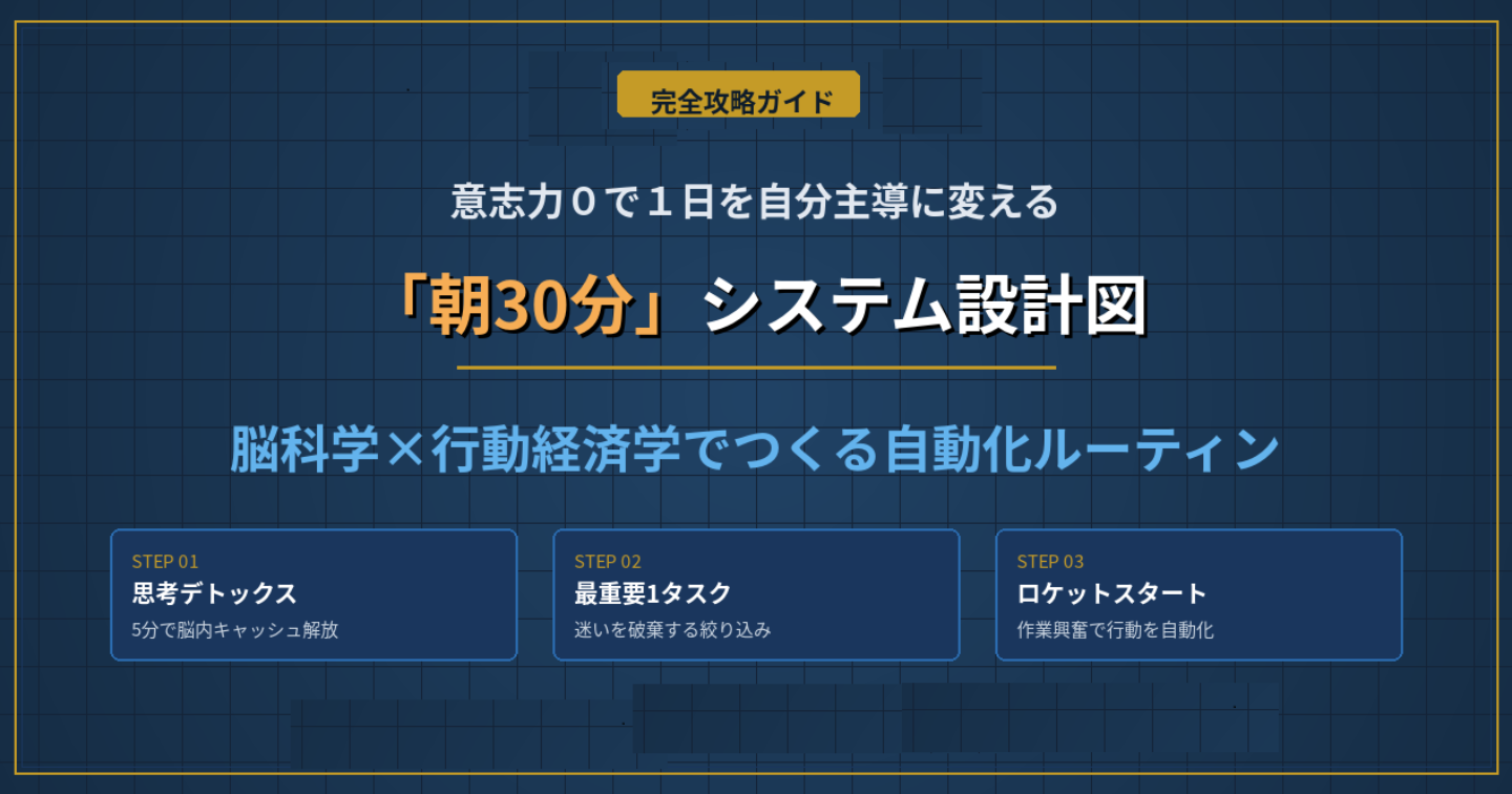 【完全攻略ガイド】意志力0で1日を自分主導に変える「朝30分システム設計図」〜脳科学と行動経済学でつくる自動化ルーティン〜