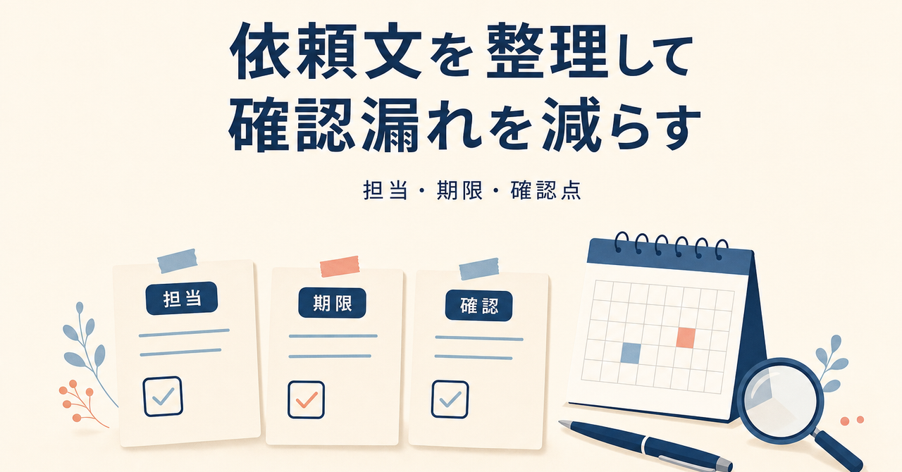 依頼文の「誰が・いつまでに」を整理する。確認漏れを減らす小さなツール