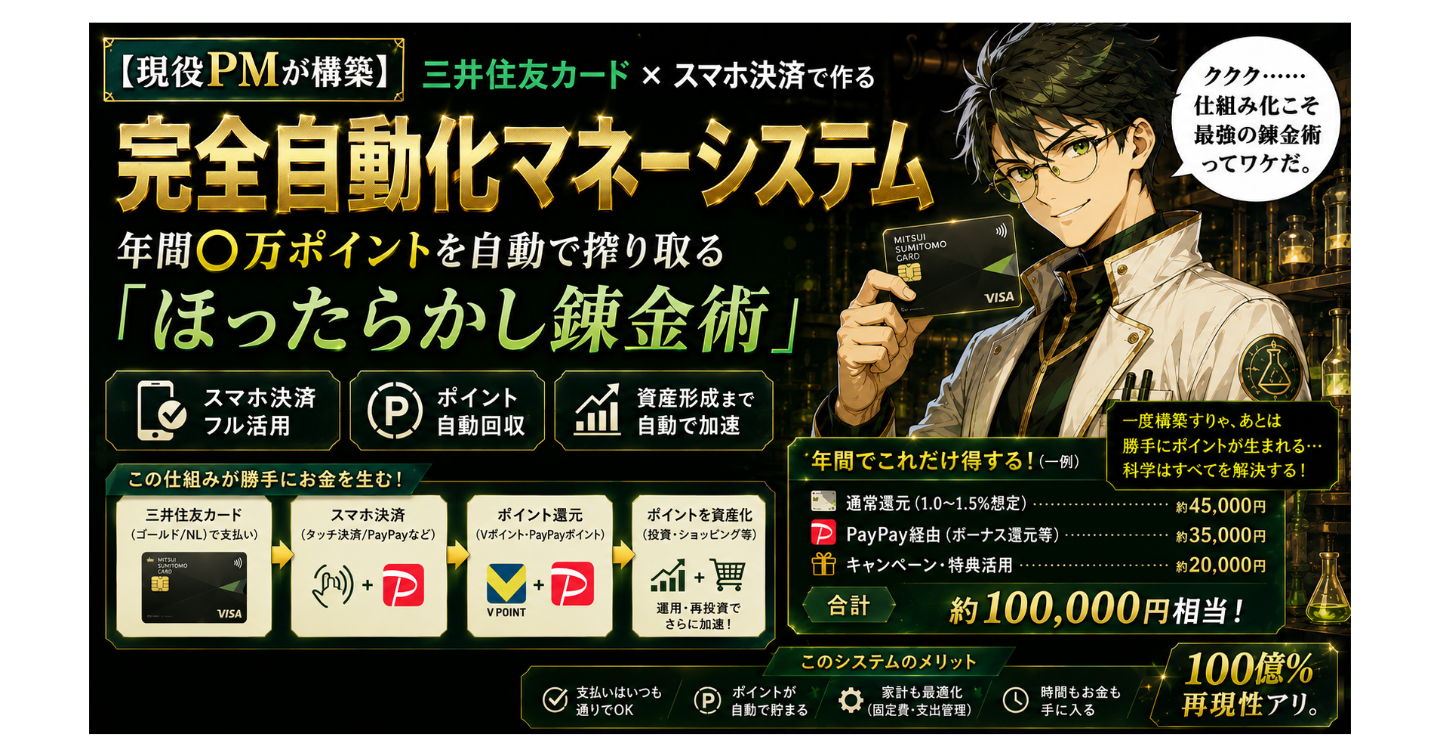 【現役PMが構築】三井住友カード×スマホ決済で作る完全自動化マネーシステム「ほったらかし錬金術」