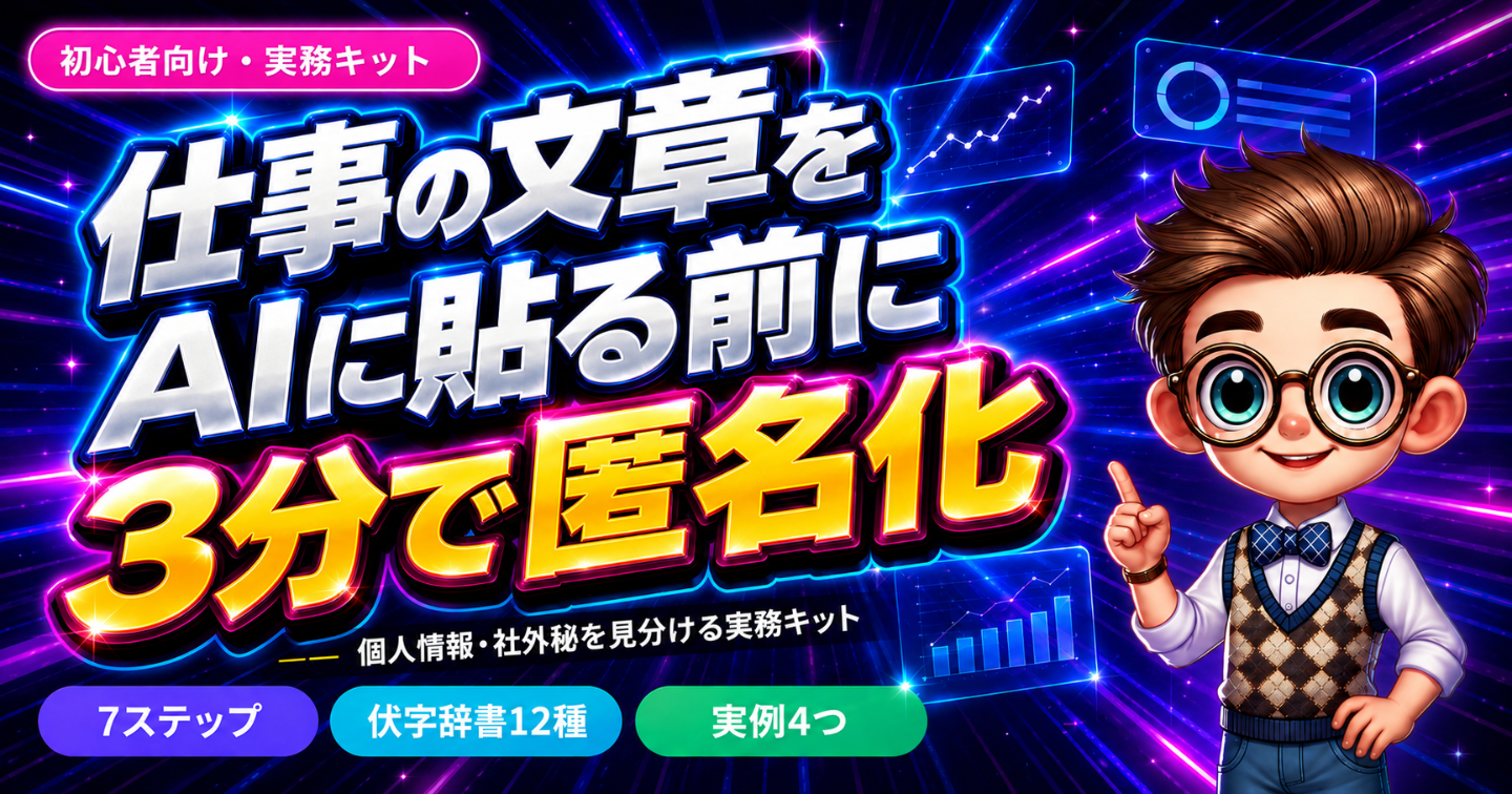 生成AI入力前の匿名化キット｜7ステップ・伏字辞書・実務テンプレ