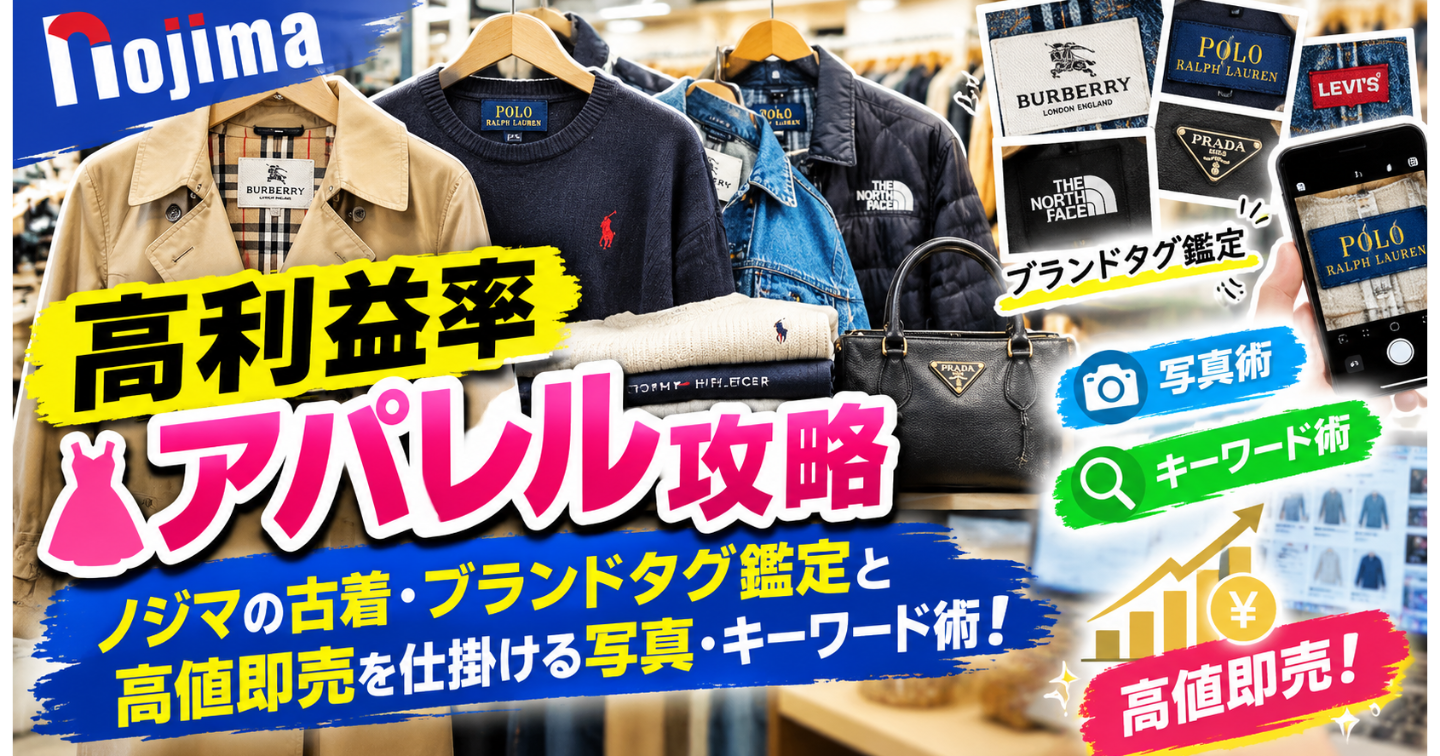 👗【高利益率アパレル攻略】ノジマ (Nojima)の古着・ブランドタグ鑑定と高値即売を仕掛ける写真・キーワード術！