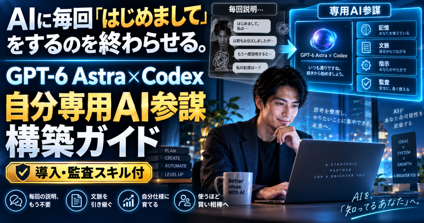 AIに毎回「はじめまして」をするのを終わらせる。GPT-6 Astra×Codex「自分専用AI参謀」構築ガイド【導入・監査スキル付】