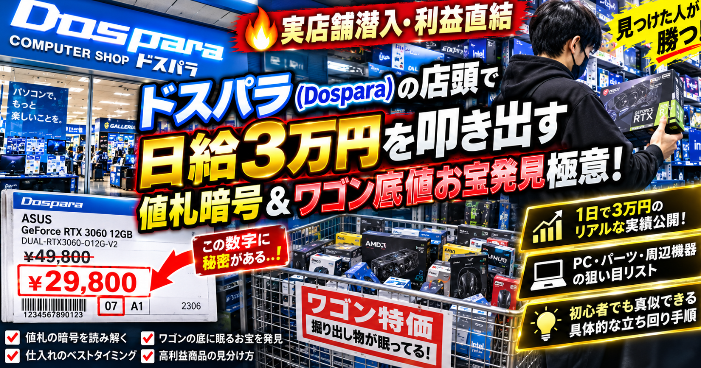 🔥【実店舗潜入・利益直結】ドスパラ (Dospara)の店頭で日給3万円を叩き出す値札暗号＆ワゴン底値お宝探しの極意！