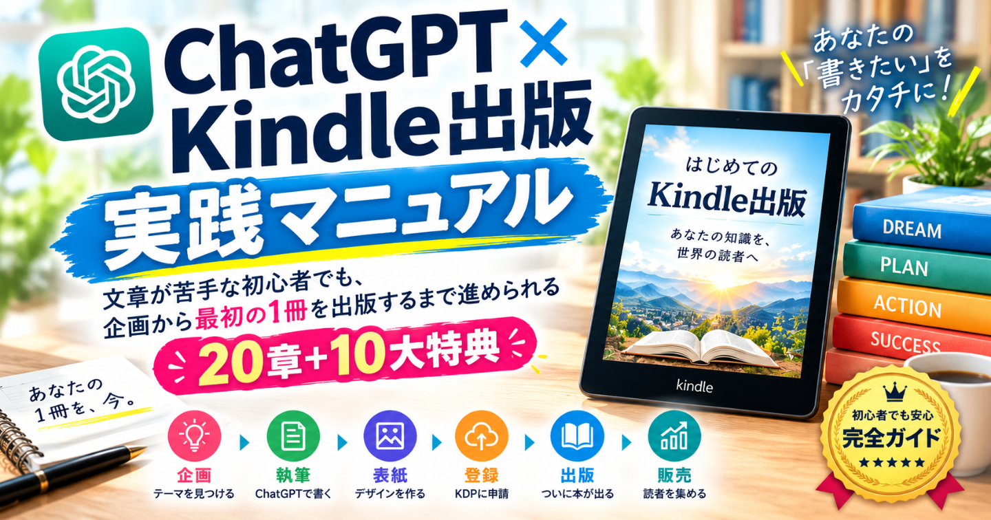 ChatGPT × Kindle出版 実践マニュアル文章が苦手な初心者でも、企画から最初の1冊を出版するまで進められる20章＋10大特典