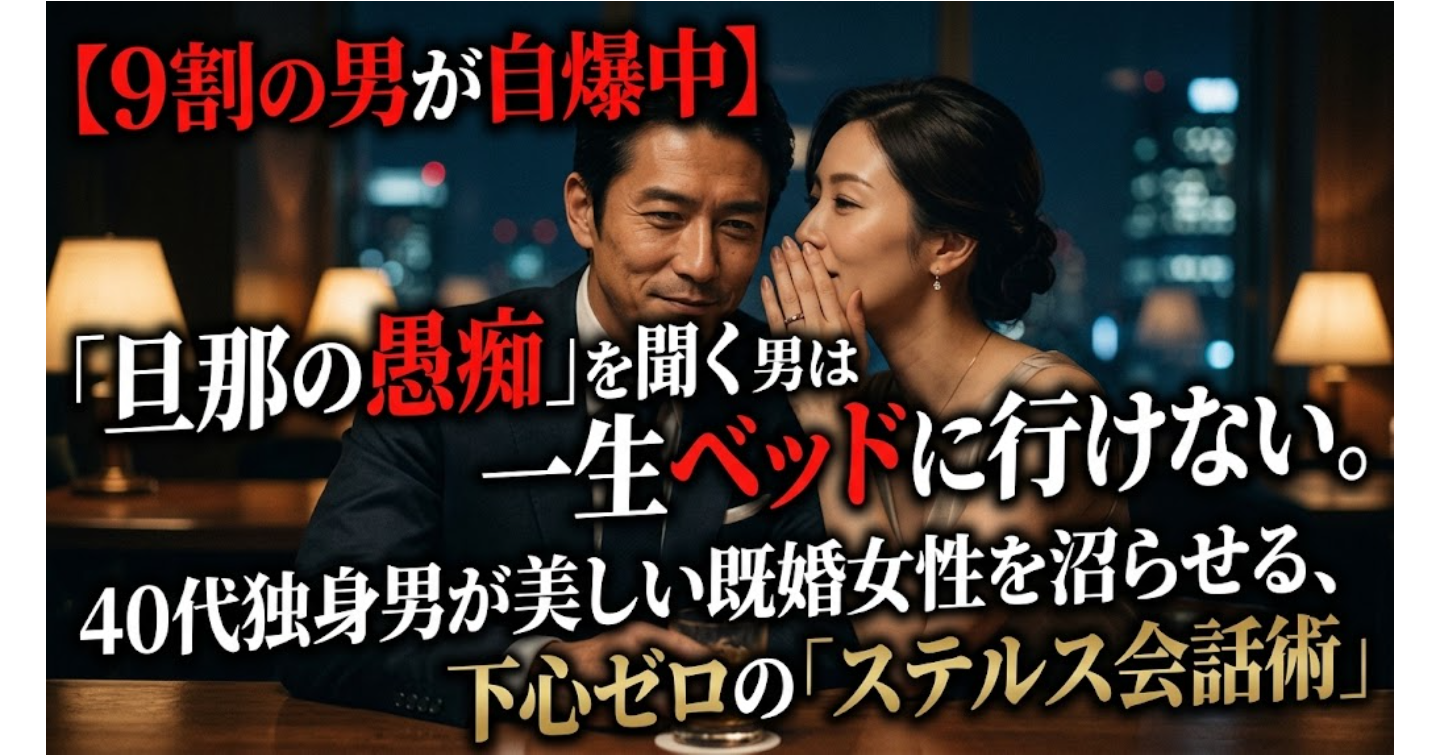 【9割の男が自爆中】「旦那の愚痴」を聞く男は一生ベッドに行けない。40代独身男が美しい既婚女性を沼らせる、下心ゼロの「ステルス会話術」