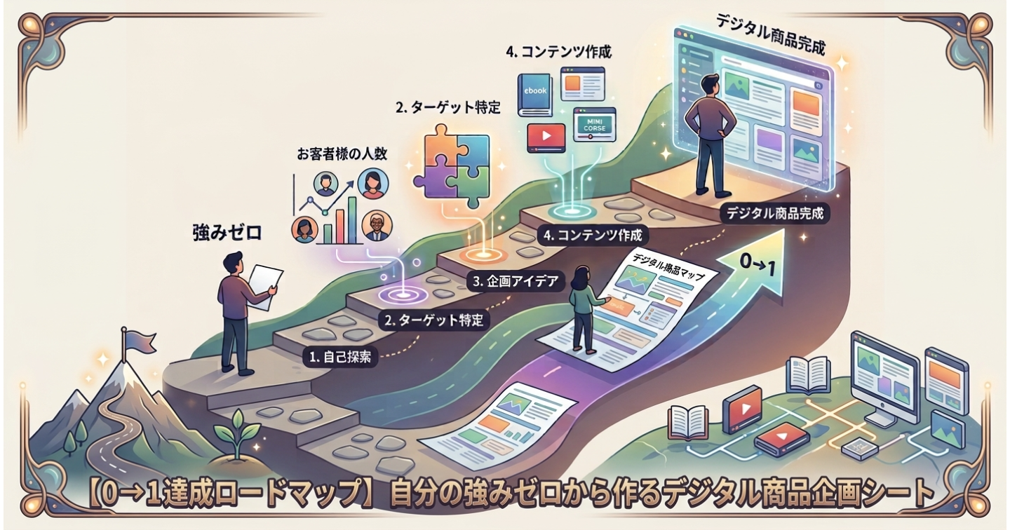 【0→1達成ロードマップ】自分の強みゼロから作るデジタル商品企画シート