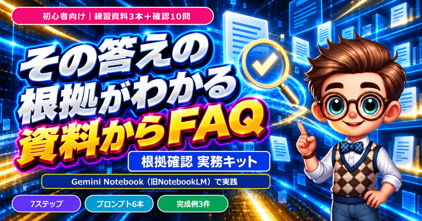 根拠付きFAQ実務キット｜練習資料3本＋6プロンプト＋確認10問