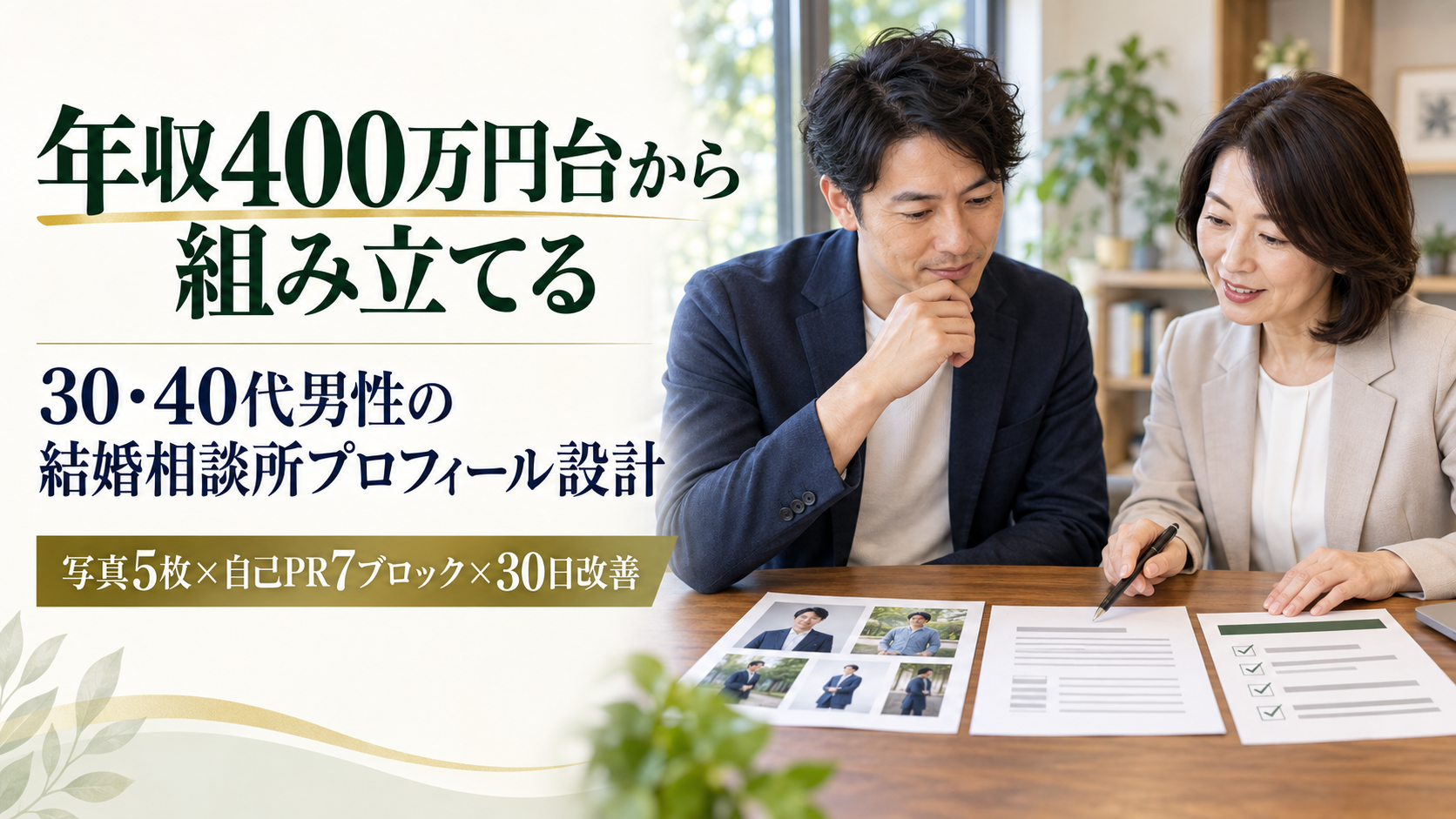 年収400万円台から組み立てる——30・40代男性の「会ってみたい」を生む結婚相談所プロフィール設計