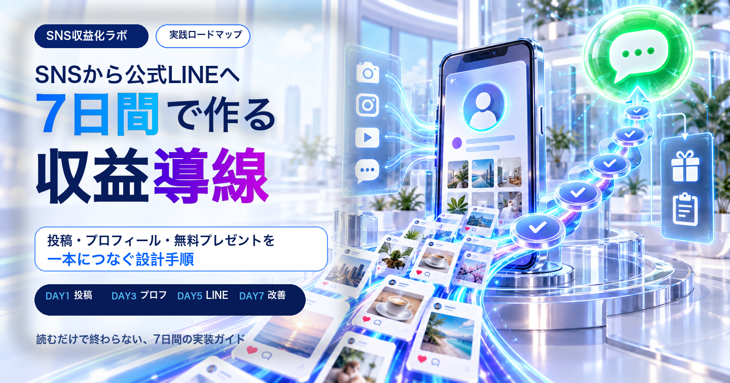 SNSから公式LINEへつなぐ7日間導線設計｜投稿・プロフィール・無料プレゼントの作り方