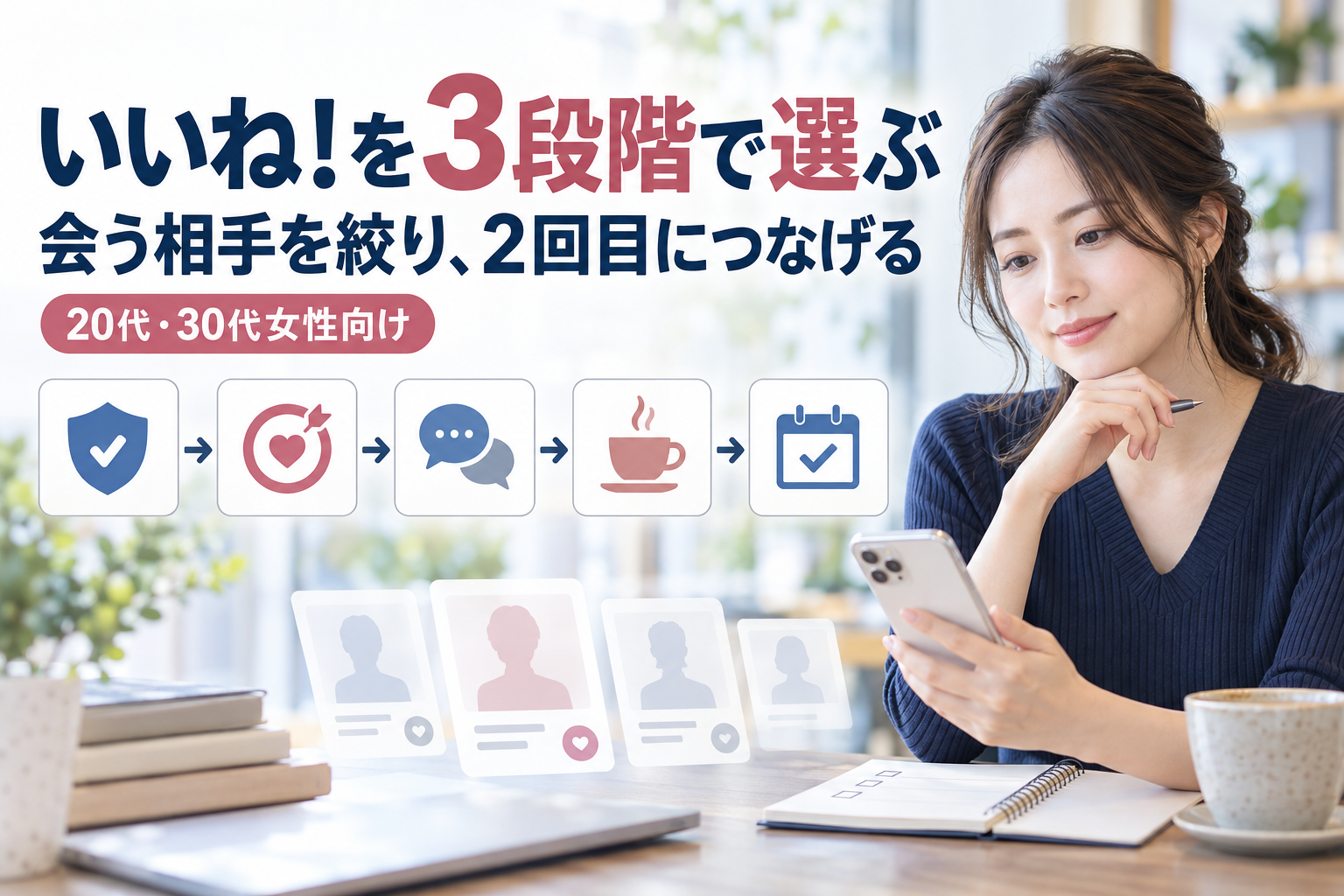 【女性向け】「いいね！」を3段階で選ぶ——会う相手を絞り、2回目につなげる会話と振る舞いの実践マニュアル
