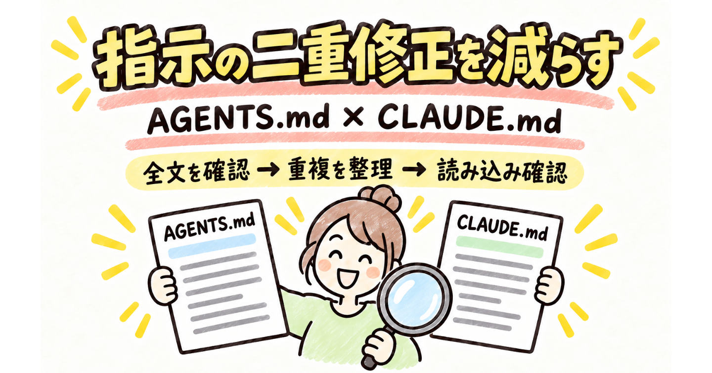 指示の二重修正を減らす：AGENTS.mdを残し、CLAUDE.mdを整理する