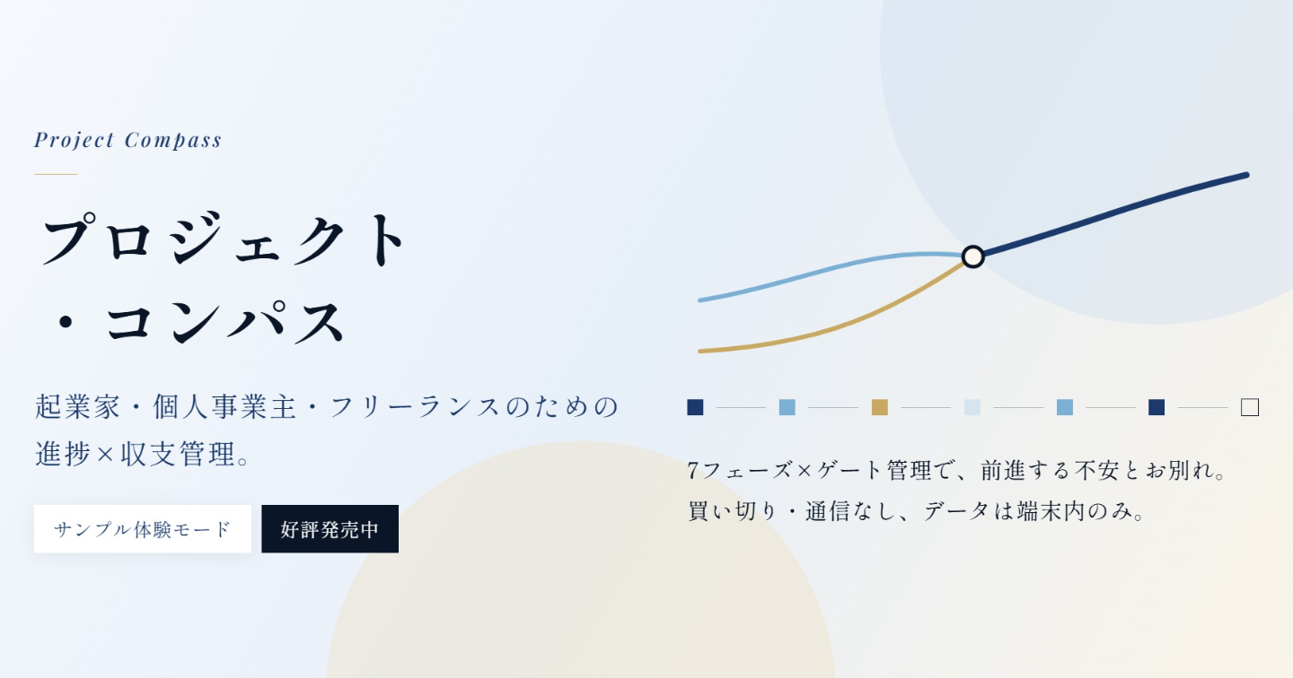 プロジェクト・コンパス　－　起業家・個人事業主・フリーランスのための進捗ｘ収支管理