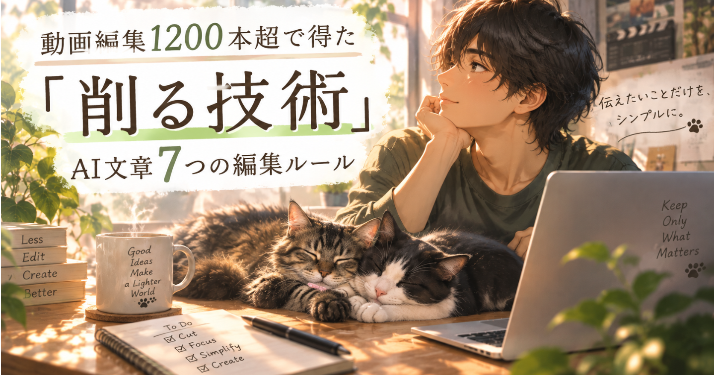 動画編集1200本超で得た「削る技術」　             AI文章7つの編集ルール