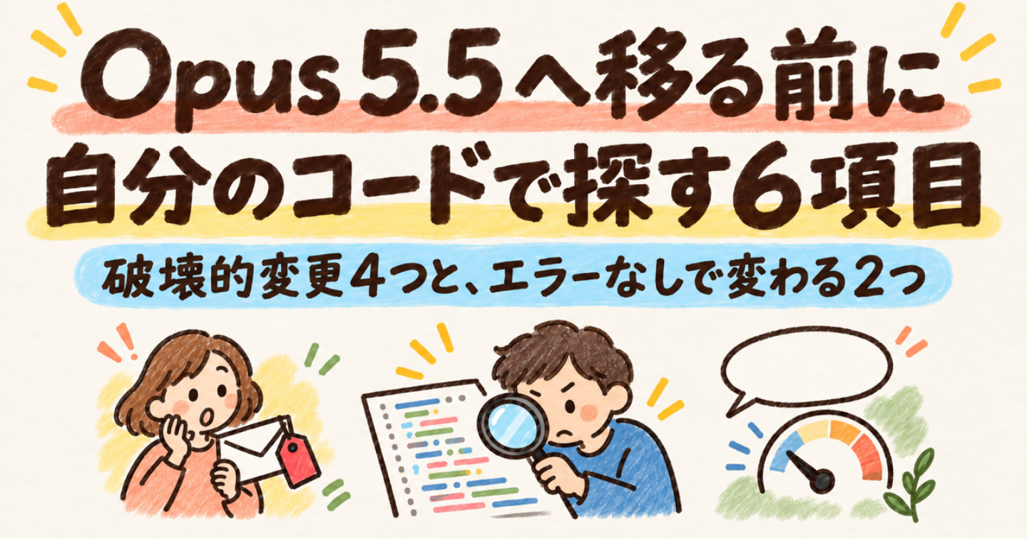 Opus 5 から 5.5 へ移る前に：400 を返す破壊的変更4つと、エラーなしで変わる2つを自分のコードで探す