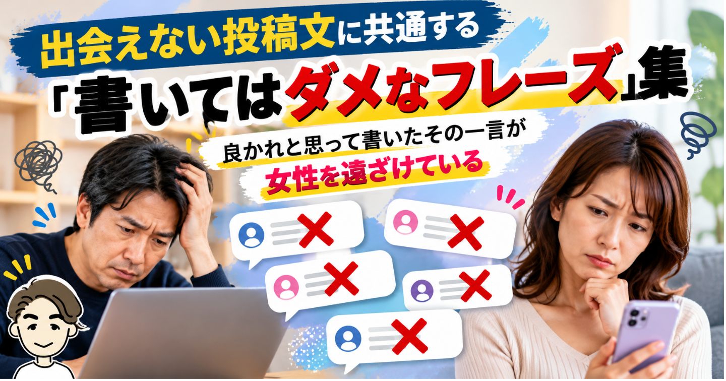 出会えない投稿文に共通する「書いてはダメなフレーズ」集｜良かれと思って書いたその一言が女性を遠ざけている