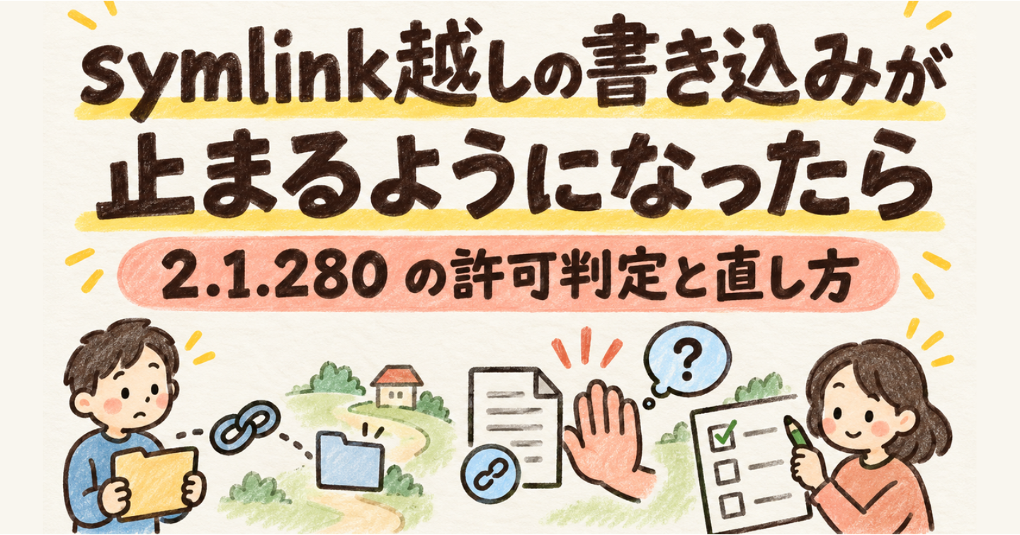 Claude Code 2.1.280 から symlink 越しの書き込みは綴りだけの allow では通らない：6通りの実測と直し方