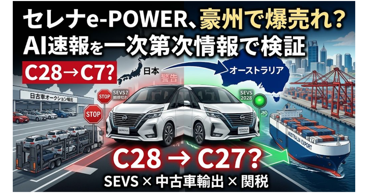 AIが「豪州でセレナe-POWERが爆売れ」と言ってきた。調べたら、狙い目が変わった
