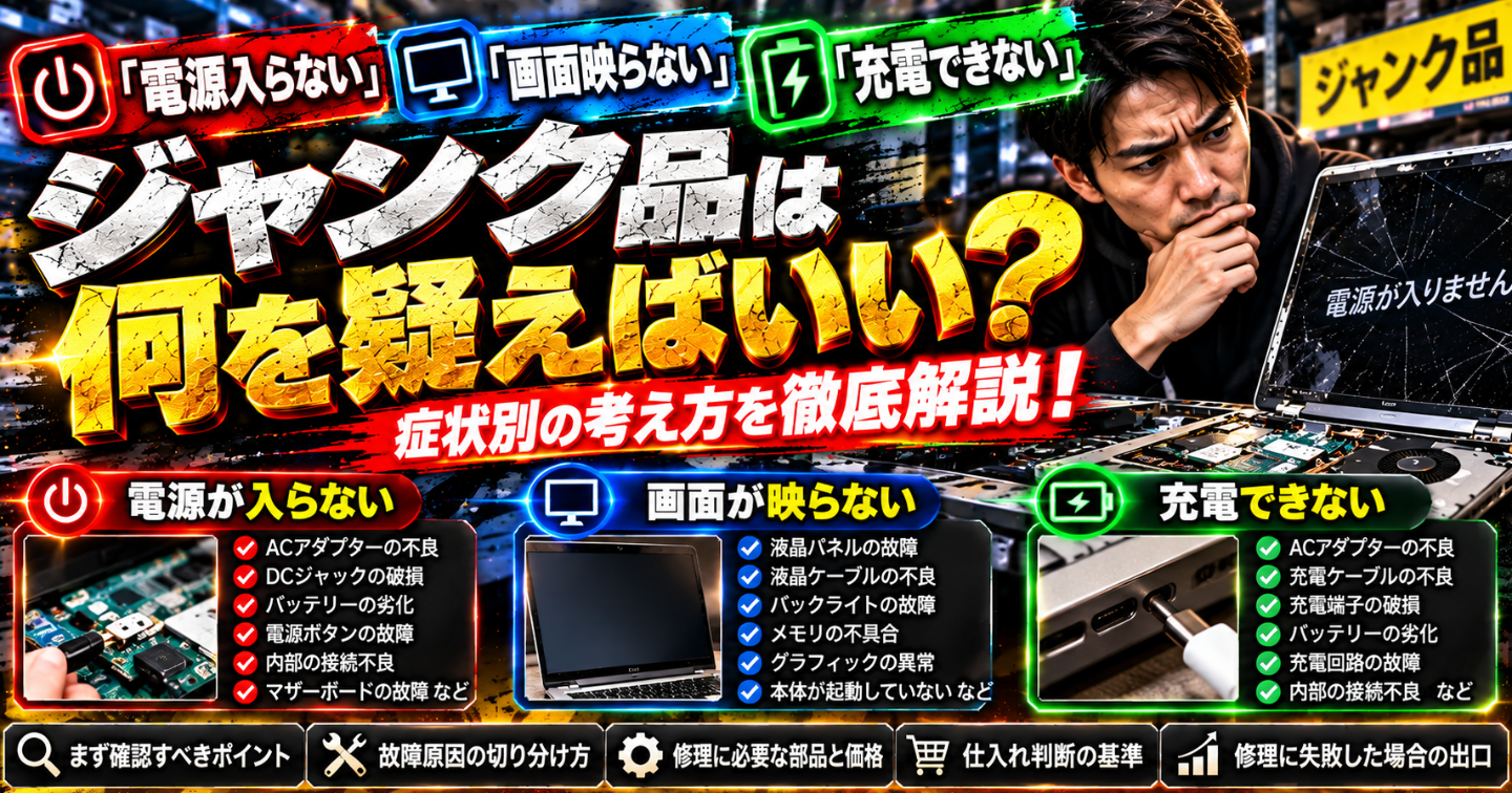 🧠「電源入らない」「画面映らない」「充電できない」ジャンク品は何を疑えばいい？症状別の考え方