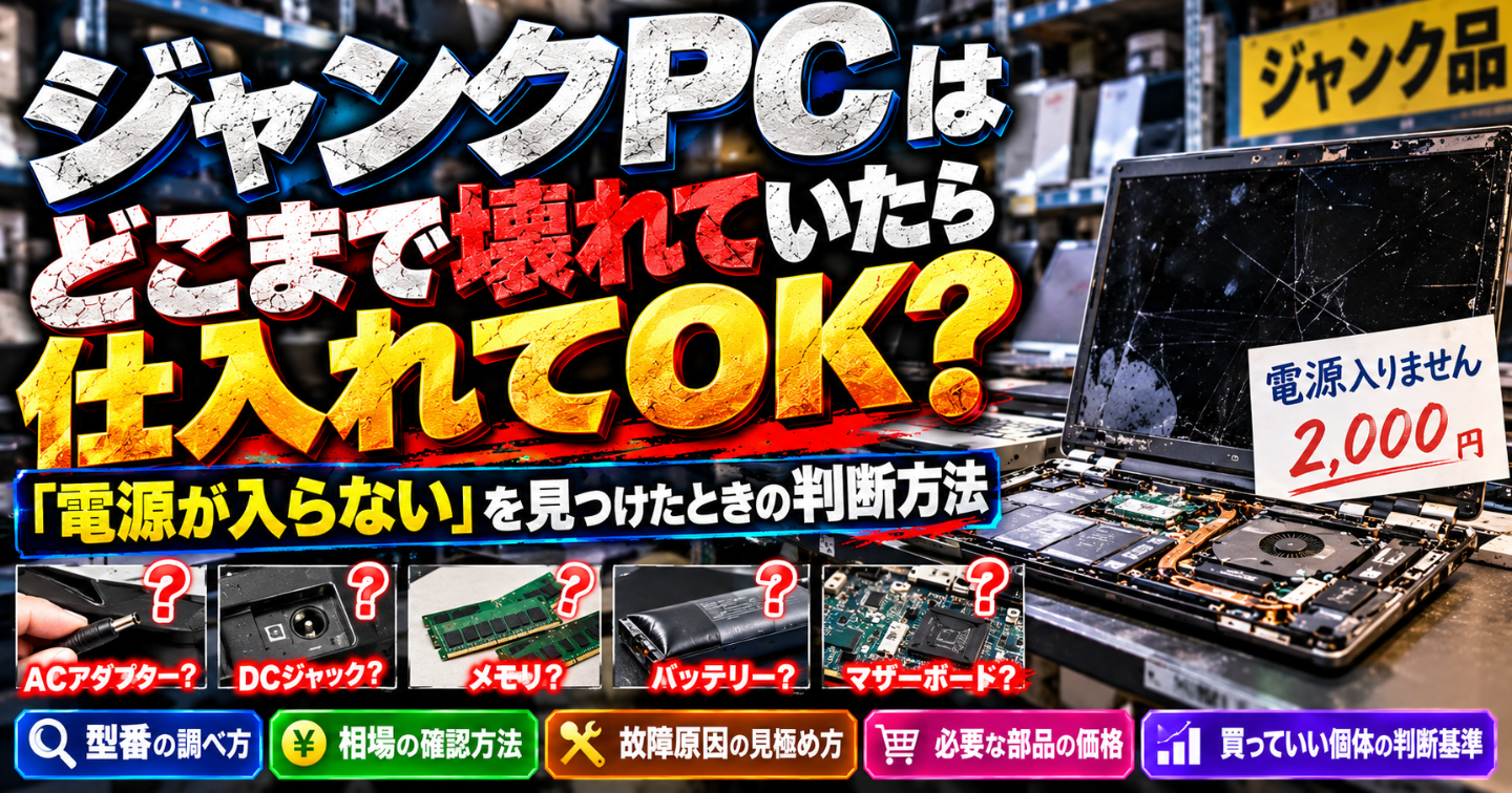 💻 ジャンクPCはどこまで壊れていたら仕入れてOK？「電源が入らない」を見つけたときの判断方法