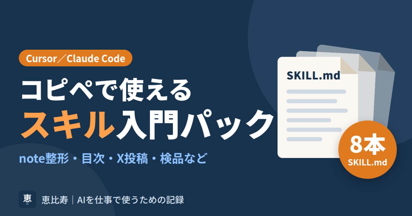 【コピペ用】Cursor／Claude Code スキル入門パック（Starter）