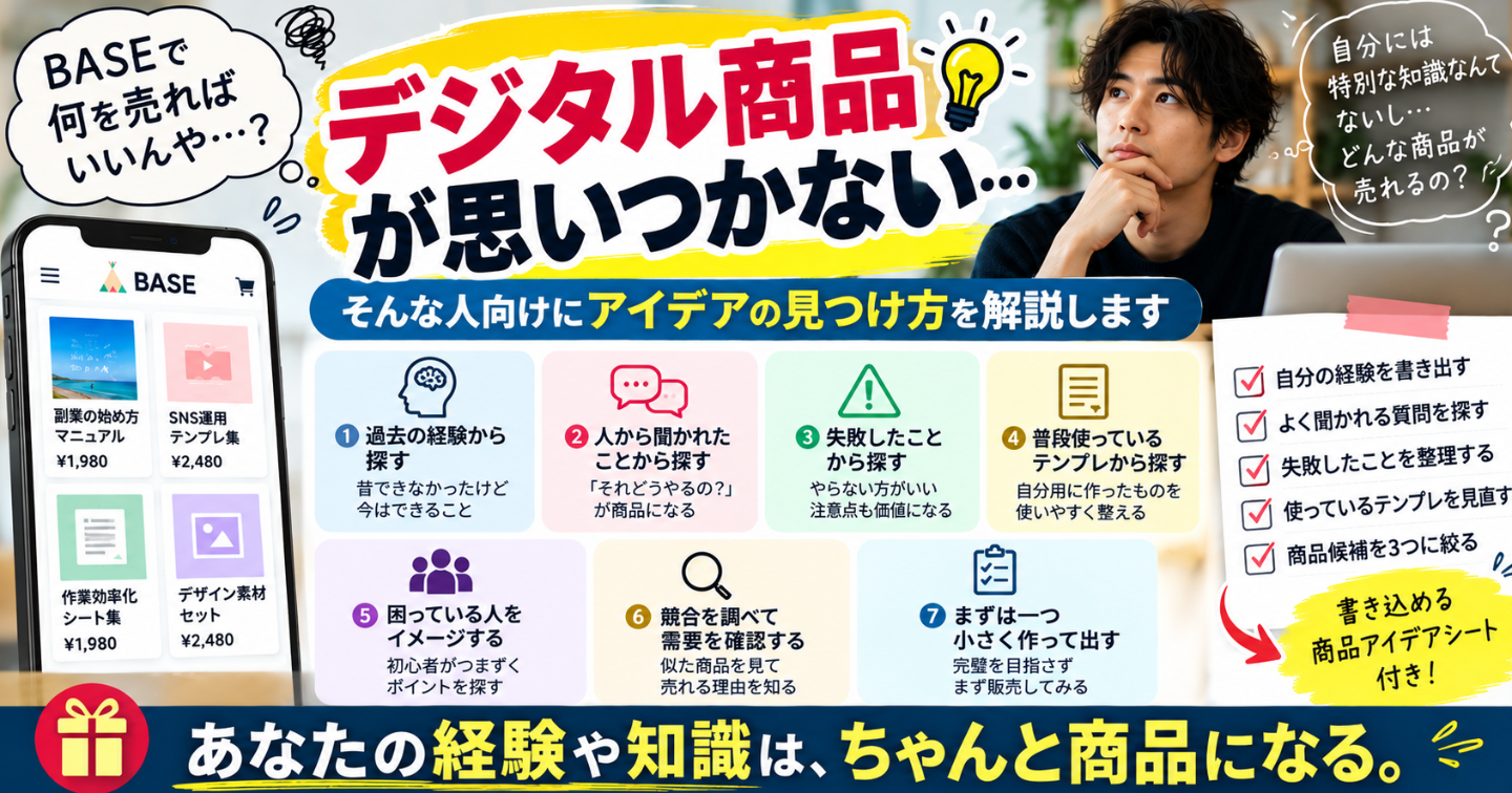 BASEで何を売ればいい？デジタル商品が思いつかない人向けアイデアの見つけ方