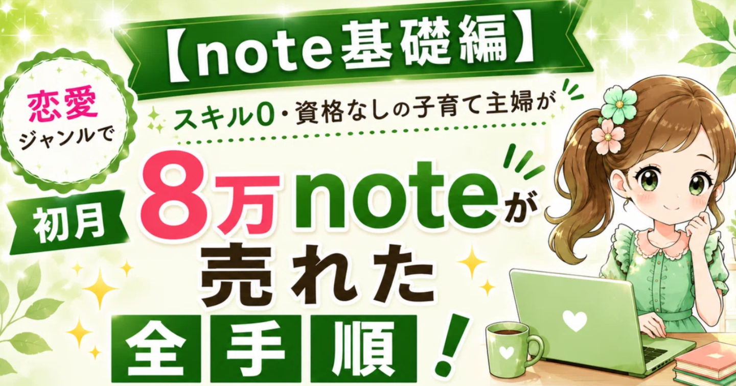 【note基礎編】スキル0・資格なしの子育て主婦が、恋愛ジャンルで初月8万noteが売れた全手順！