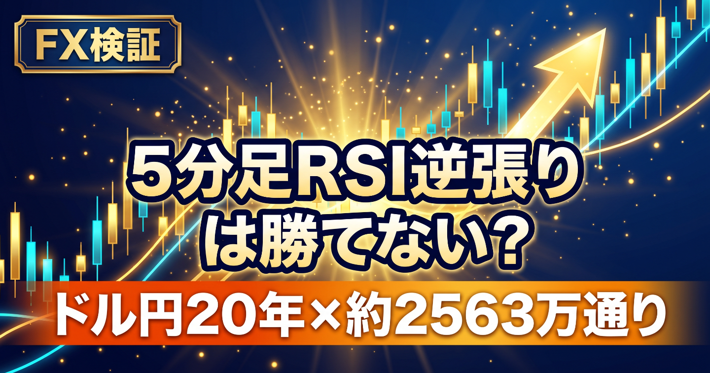 損切りを置くRSI逆張り、ドル円20年で使える設定は5分足2件、日足594件