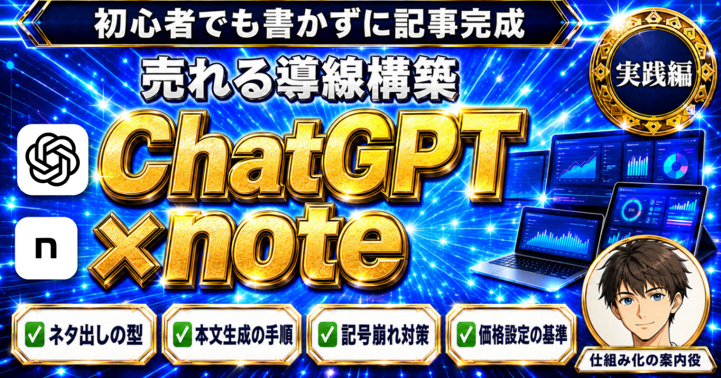 【初心者・後発組でもこれなら書かずに売れる導線を作れる！】ChatGPTでのnote仕組み化完全攻略【未経験からの自動化ロードマップ】