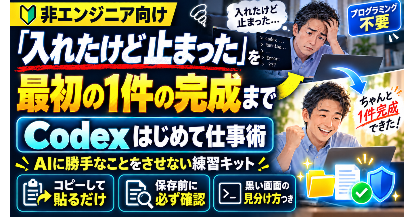 【Codex はじめて仕事術】「入れたけど止まった」を、最初の1件の完成まで。仕事を任せる練習キット👍