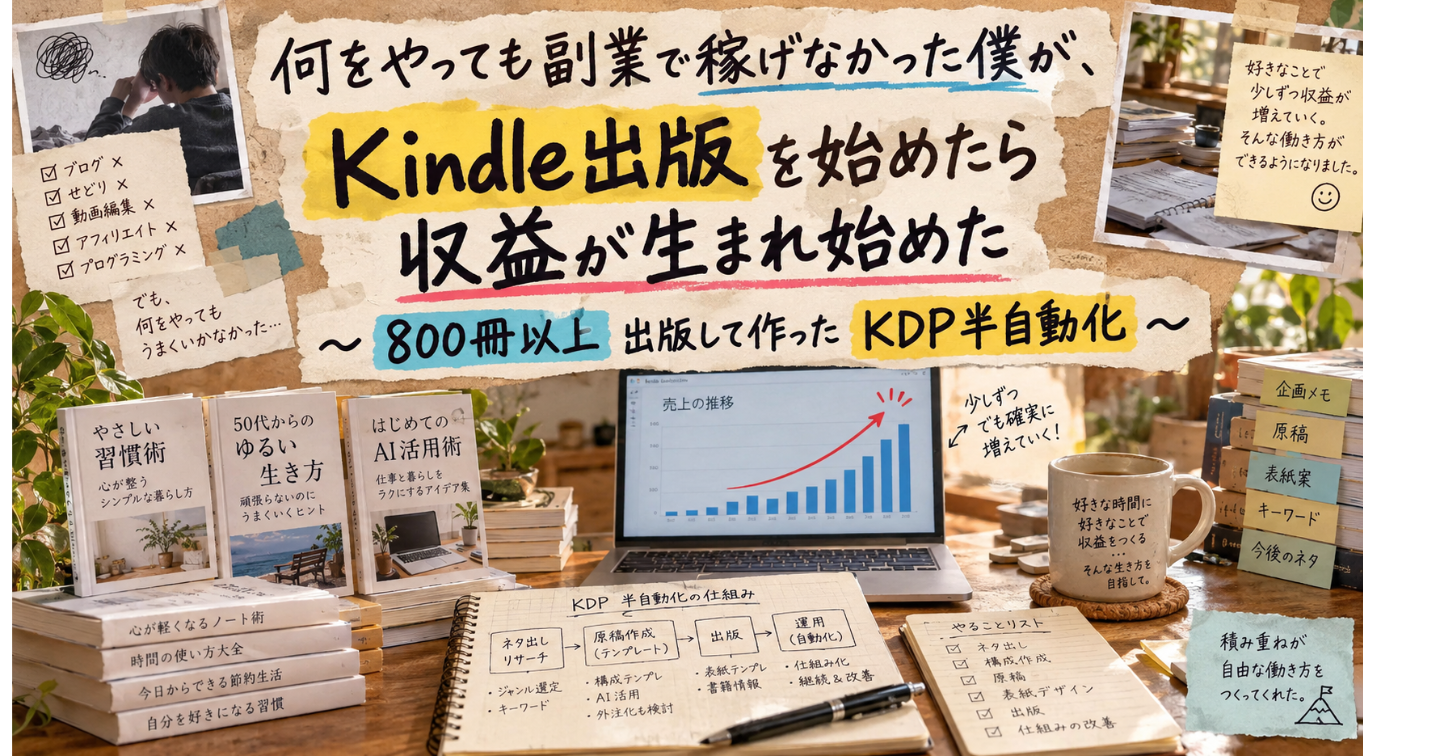何をやっても副業で稼げなかった僕が、Kindle出版を始めたら収益が生まれ始めた～800冊以上出版して作ったKDP半自動化～