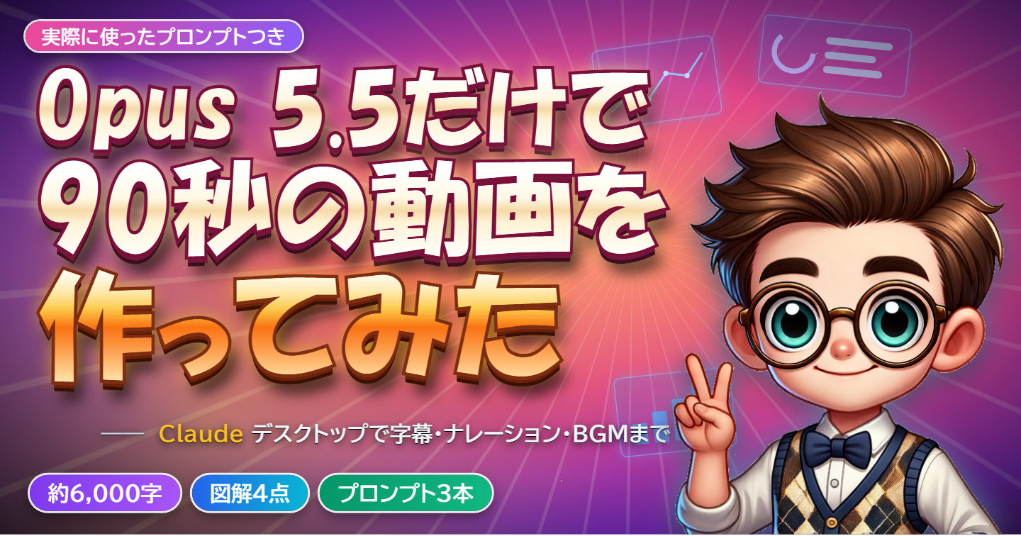 【5STEP】Claude Opus 5.5 に、字幕・ナレーション・BGM入りの動画を丸ごと作らせる手順（実物のプロンプトつき）