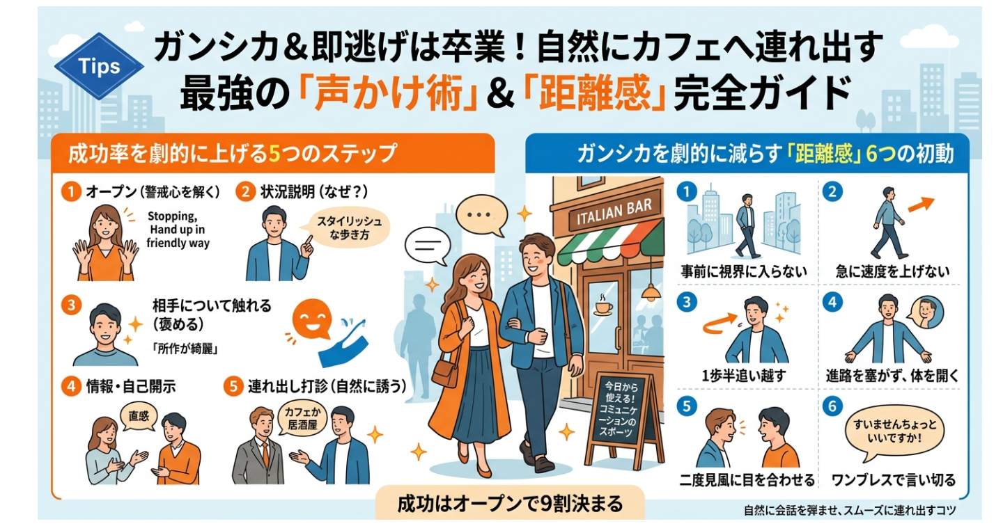 【実録トーク付き】ガンシカ＆即逃げは卒業！自然にカフェへ連れ出す「声かけ5つのステップ」