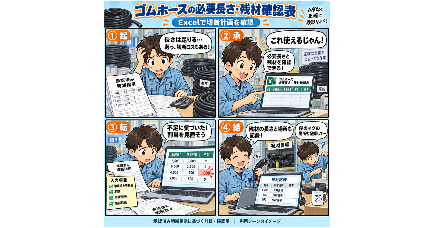 ゴムホースの必要長さ・残材確認表 / Rubber Hose Required Length & Leftover Checklist