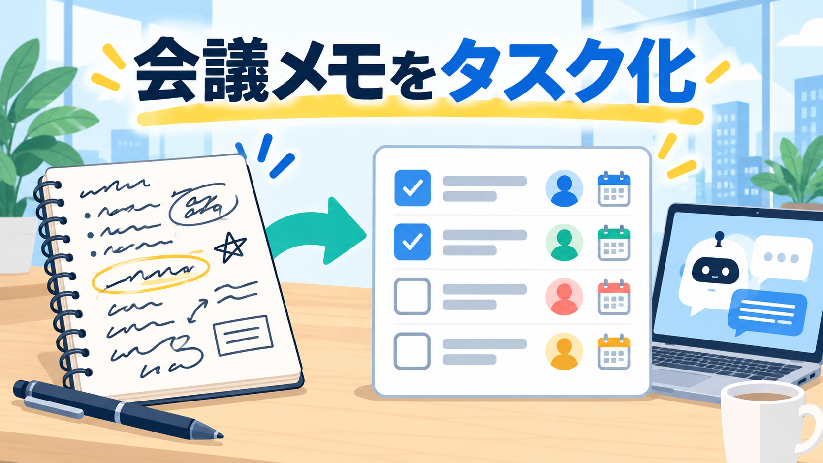 会議のメモ、担当者と期限が抜けていませんか？AIチャットでタスク一覧に変換する方法