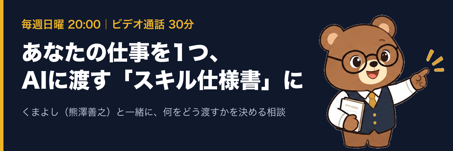 あなたの仕事を1つ、AIに渡す「スキル仕様書」にする30分相談
