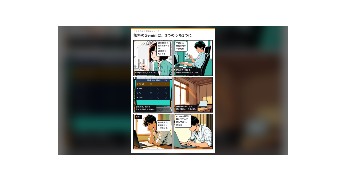 無料のGeminiは「3つのうち1つ」に。見積書に足せる一行と、今日の10分