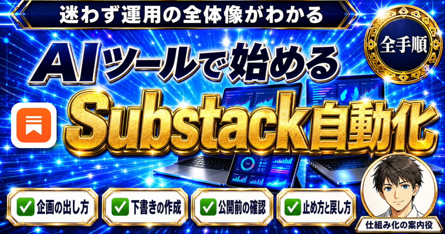 【初心者・後発組でもこれなら始められる！】AIツール×Substack自動化完全攻略【基礎からの仕組み化ロードマップ】