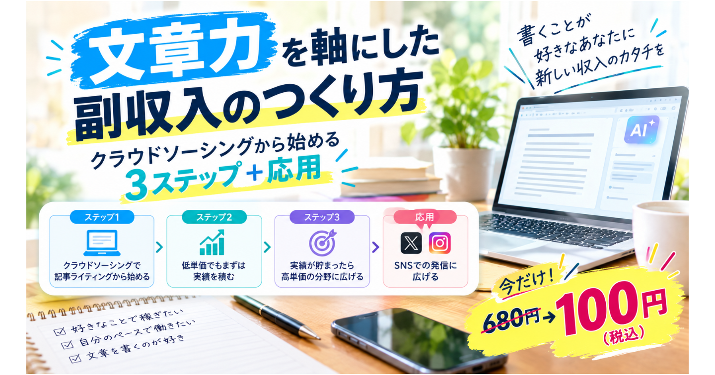 文章力を軸にした副収入のつくり方｜クラウドソーシングから始める3ステップ＋応用