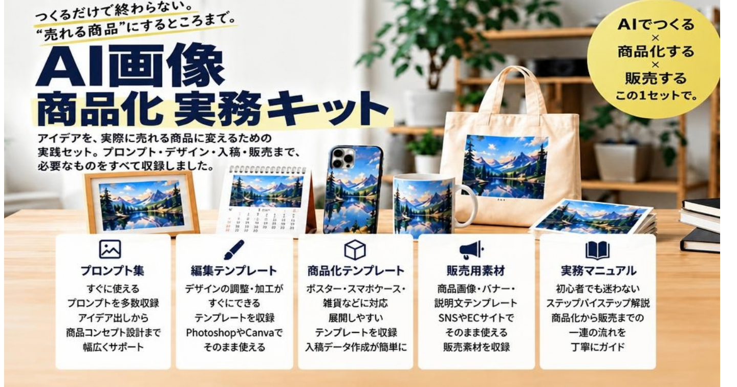 【完全版】AI画像をつくるだけで終わらせない！『AI画像商品化実務キット』であなたのアイデアを“売れる商品”に変えるロードマップ