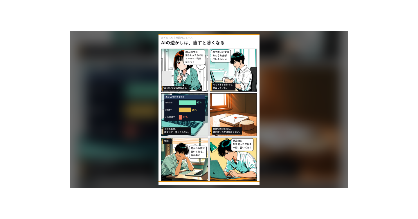 AIの文章に「透かし」。ただし4分の1直すと検出17%と、OpenAIが自分で書いた