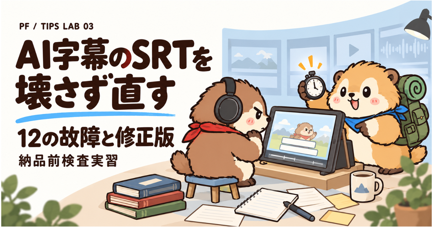 AI字幕のSRTを、壊さず直す12ケース