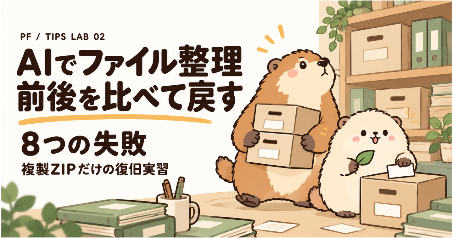 AIでファイルを整理する前に、前後を比べて戻す練習