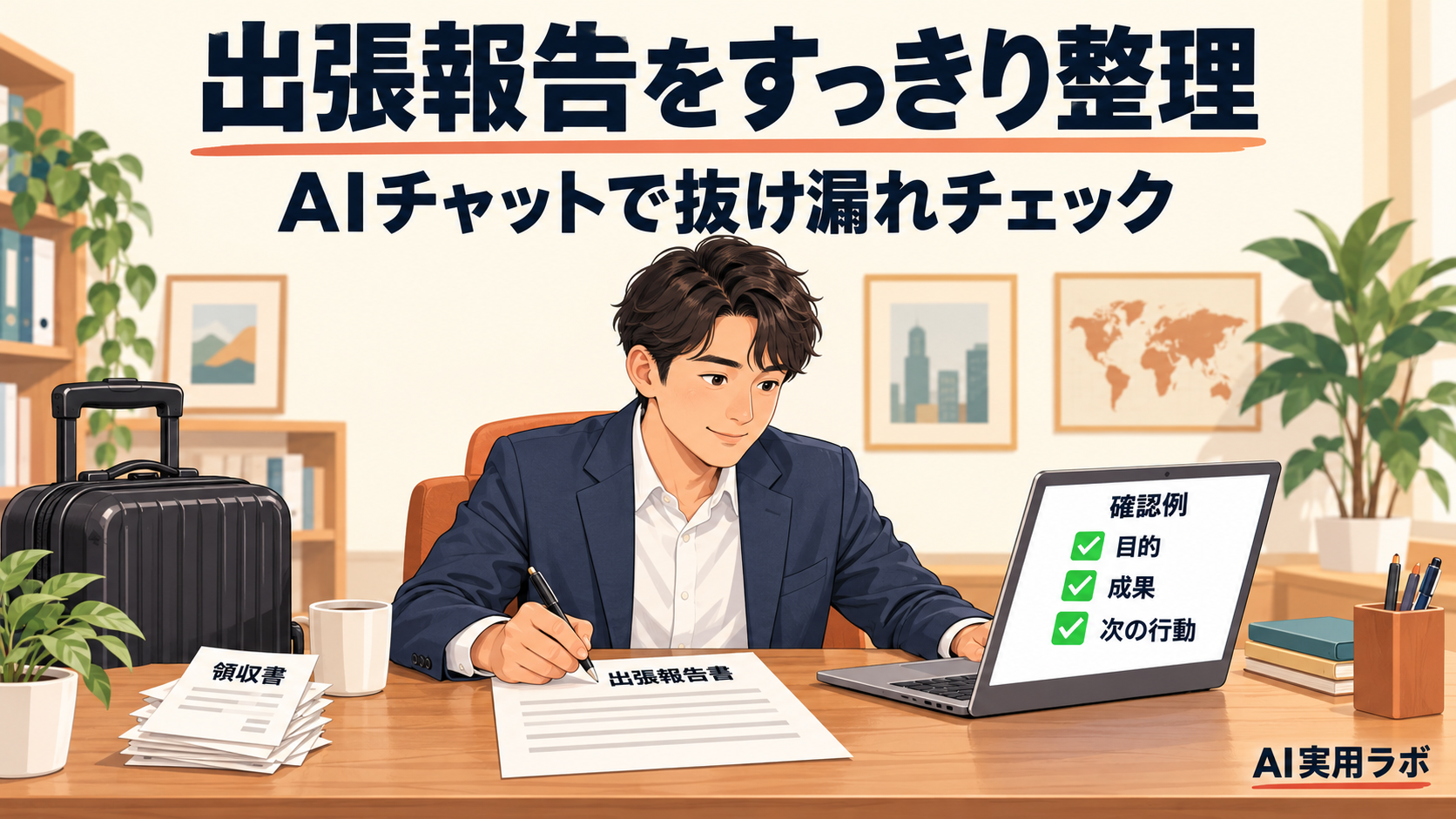 出張報告書、毎回バラバラになっていませんか？AIチャットで抜け漏れチェックと統一フォーマットの下書きを作る方法