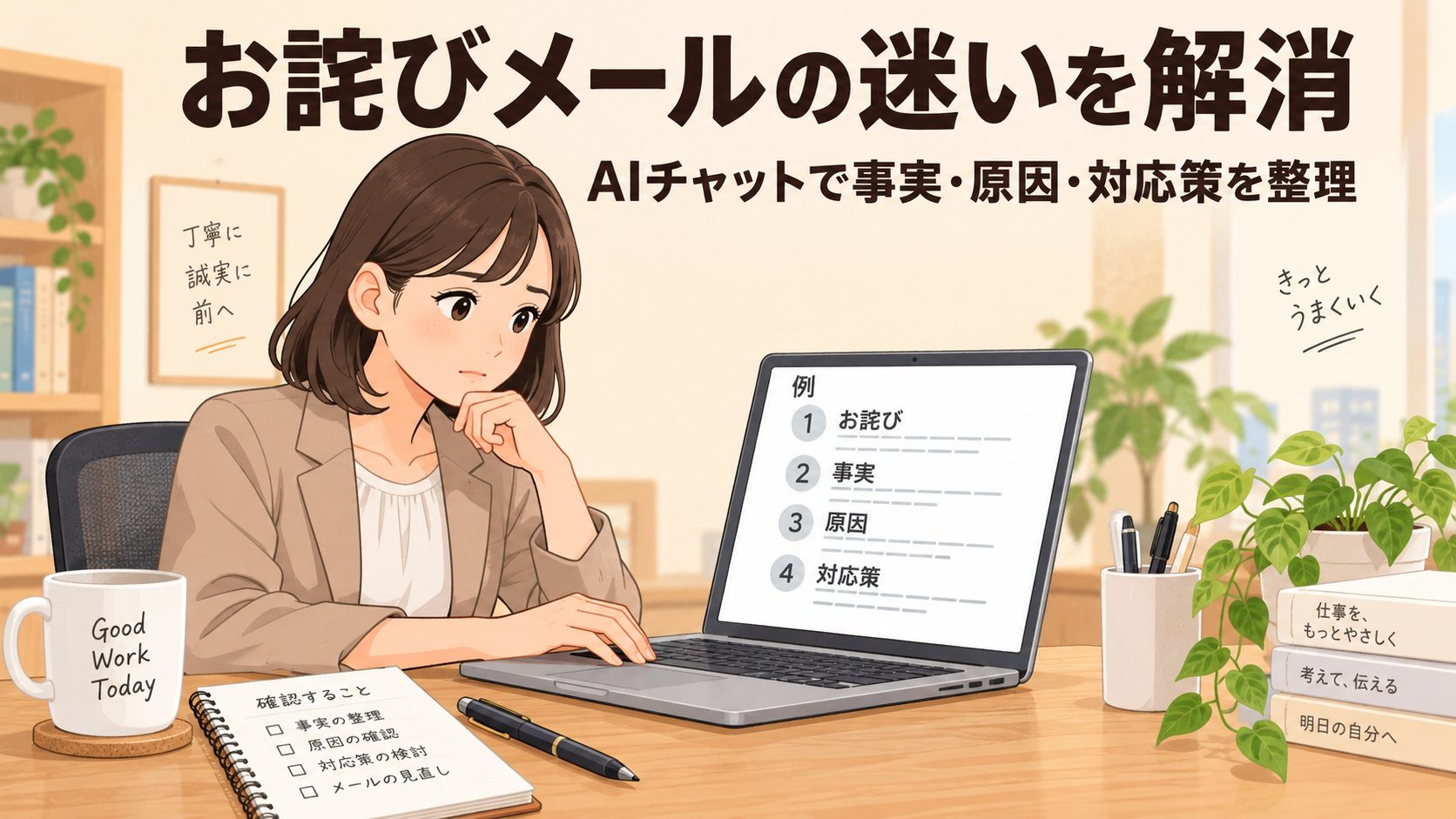 お客様へのお詫びメール、謝り方で迷っていませんか？AIチャットで事実・原因・対応策を整理して下書きを作る方法