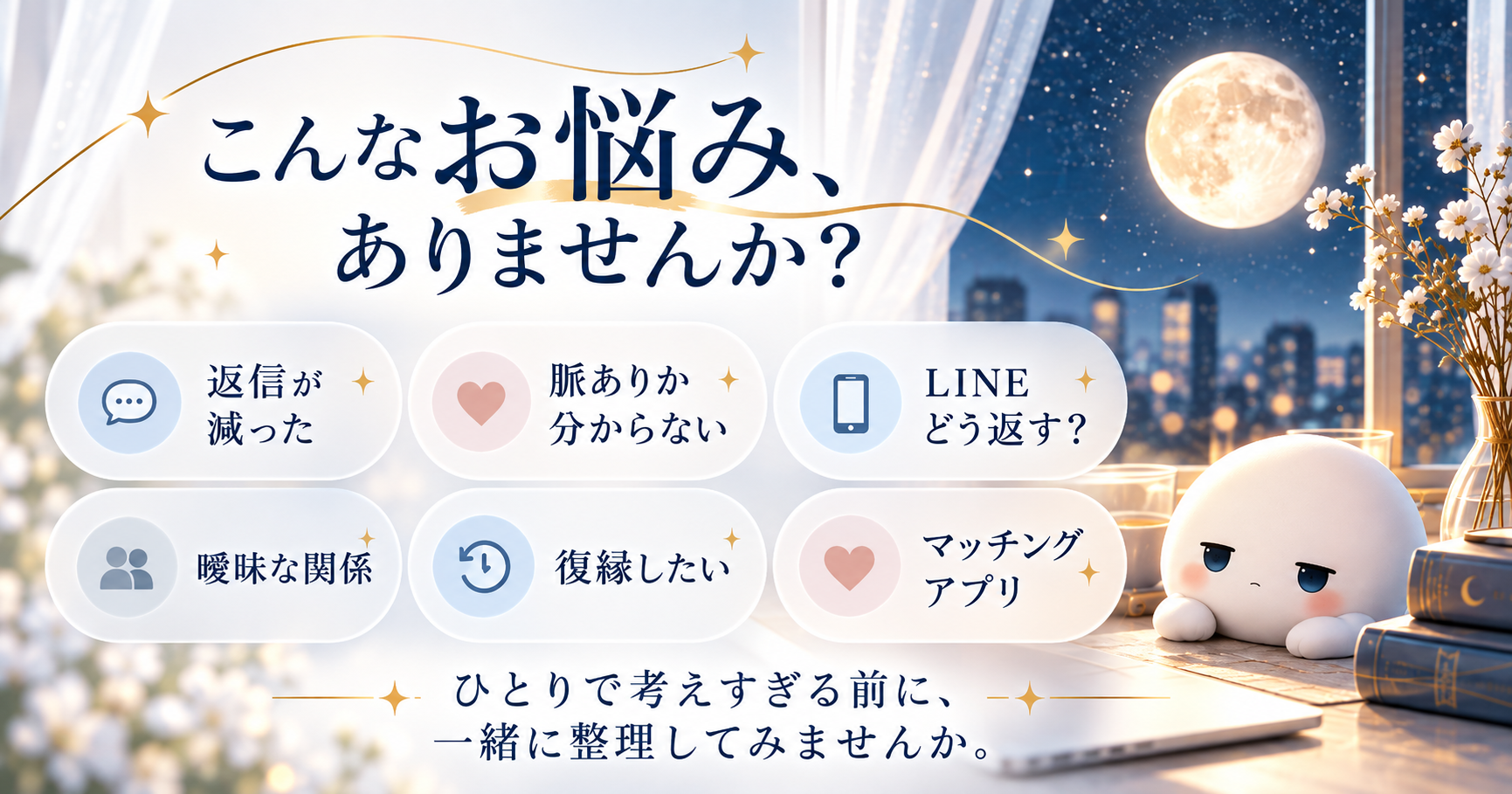 【10/12まで限定】恋愛個別相談｜1つのお悩みを一緒に整理します🌙