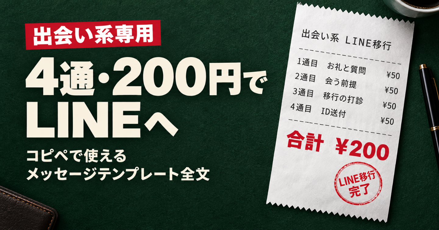 【コピペOK】出会い系は4通でLINEへ｜マチアプにも使えるテンプレ