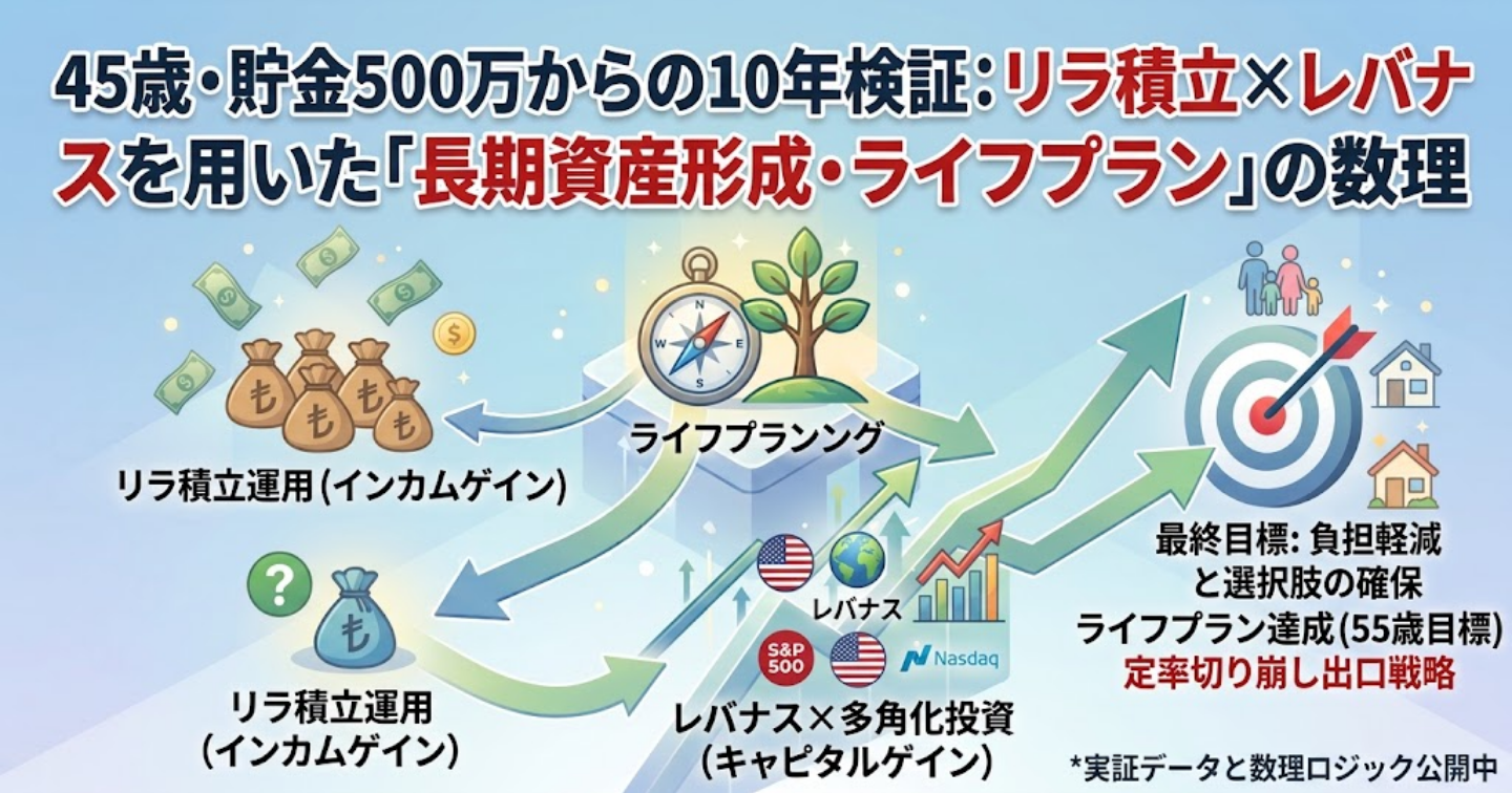 45歳・全財産500万からの10年検証：リラ積立運用×レバナスを用いた「長期資産形成・ライフプランシミュレーション」