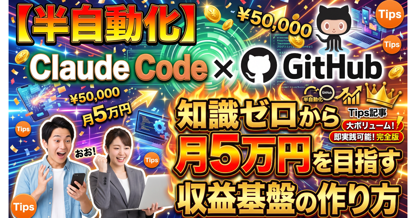 【半自動化】Claude Code × GitHubで知識ゼロから月5万円を目指す収益基盤の作り方