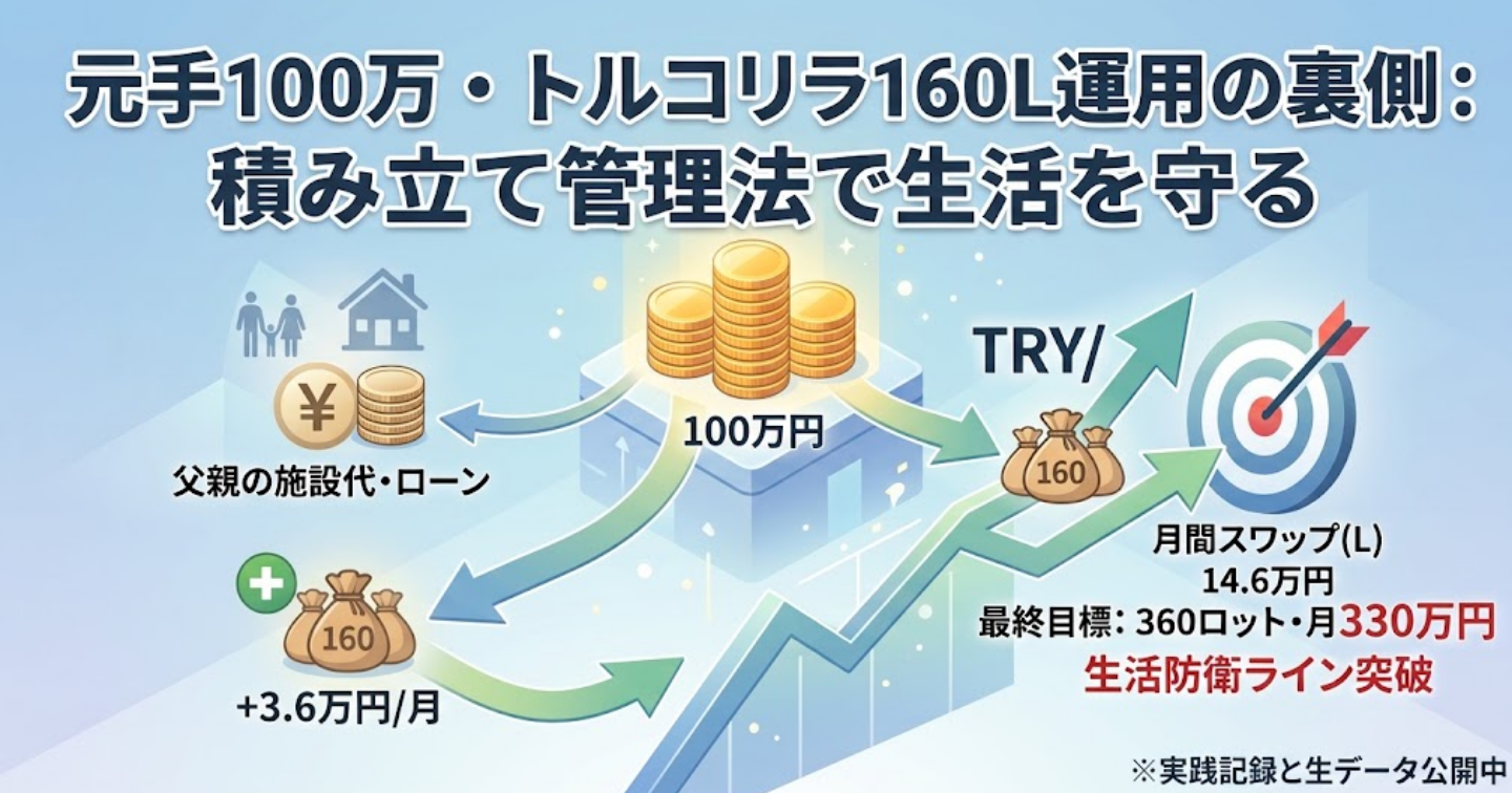 元手100万・トルコリラ160L運用の裏側：「月14万円・スワップ運用」の実践記録と、リスクを抑える積み立て管理法